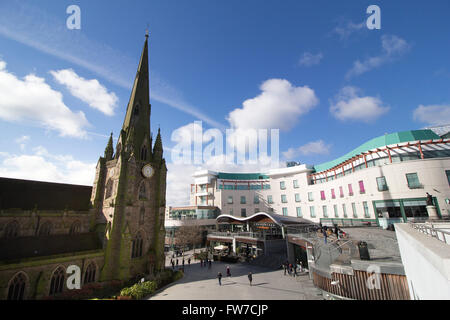 Birmingham Bullring shopping centre and St Martins Church, Digbeth. Stock Photo