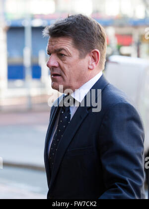 Former Newcastle United manager John Carver arriving at the tribunal of former player Jonás Gutiérrez in Birmingham. Stock Photo
