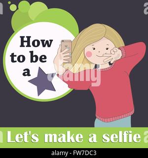 Advertisement picture girl doing selfie Stock Vector