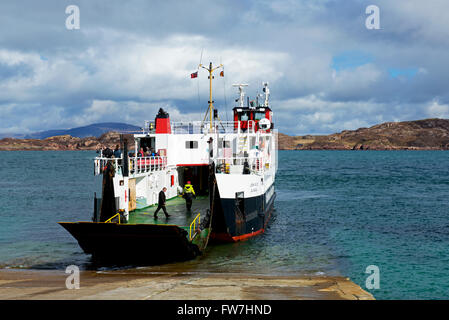 CalMac ferry leaving the Isle of Iona, heading for the Isle of Mull, Argyll and Bute, Scotland UK Stock Photo