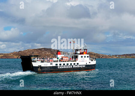 CalMac ferry leaving the Isle of Iona, heading for the Isle of Mull, Argyll and Bute, Scotland UK Stock Photo