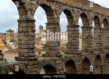 Roman aqueduct in Segovia, Castile and Leon, Spain Stock Photo