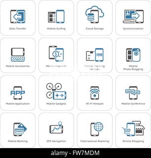 Flat Design Mobile Devices and Services Icons Set. Stock Vector