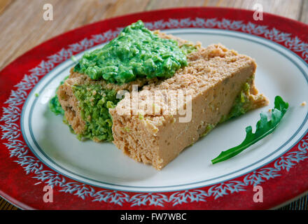 Salmon Terrine , pasta with green beans and herb sauce Stock Photo