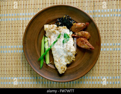 Pompano en Papillote cod with shrimp dish in New Orleans Stock Photo