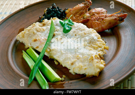 Pompano en Papillote cod with shrimp dish in New Orleans Stock Photo