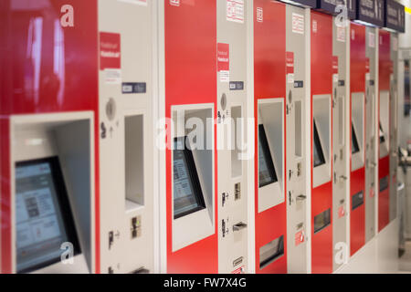 Train ticket vending machines of the german railroad company (Deutsche Bahn) at berlin main station / Berlin Hauptbahnhof Stock Photo
