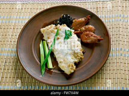 Pompano en Papillote cod with shrimp dish in New Orleans Stock Photo