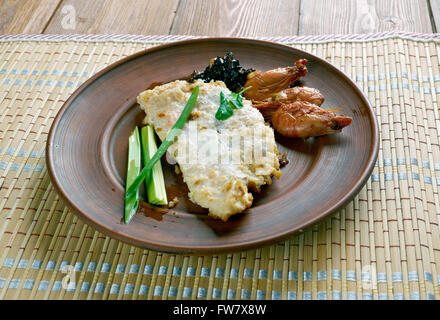 Pompano en Papillote cod with shrimp dish in New Orleans Stock Photo