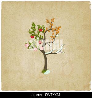 four seasons trees old background - vector illustration. eps 10 Stock Vector