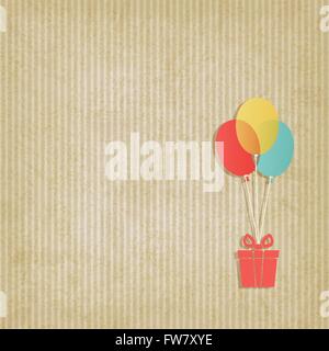 gift on colored balloons retro striped background - vector illustration. eps 10 Stock Vector
