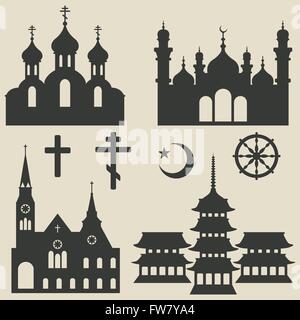 religious buildings set and symbol - vector illustration. eps 8 Stock Vector