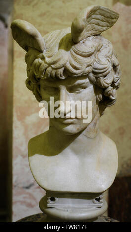 Bust of Antinous (111-130). Bithynian Greek youth an a favorite or lover of Hadrian. Roman work. 2nd century Ad. Marble. The State Hermitage Museum. Saint Petersburg. Russia. Stock Photo