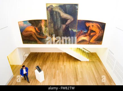 Oviedo, Spain. 31st March, 2016. A visitor in a new room during the reopening of Museum of Fine Arts of Asturias on March 31, 2016 in Oviedo, Spain. Credit:  David Gato/Alamy Live News Stock Photo