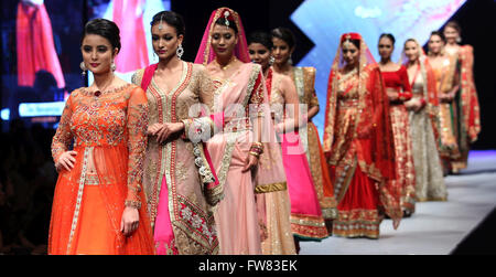 Kathmandu, Nepal. 31st Mar, 2016. Models present creations during the second day of TGIF Nepal Fashion week in Kathmandu, Nepal, March 31, 2016. The four-day fashion week will present both domestic and foreign designers' creations. © Sunil Sharma/Xinhua/Alamy Live News Stock Photo