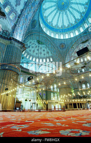 Turkey, Istanbul, Sultan Ahmet Camii, Blue Mosque interior view Stock Photo