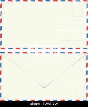 Blank vintage air mail envelope isolated in white. Vector Illustration. Stock Vector
