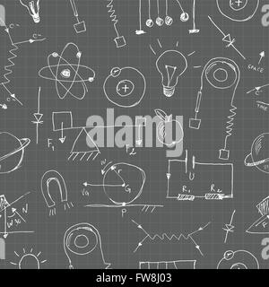Physics inspired doodles seamless pattern Stock Vector