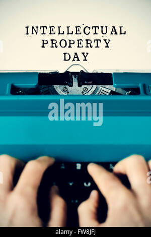 the text intellectual property day written in a paper with a retro typewriter Stock Photo