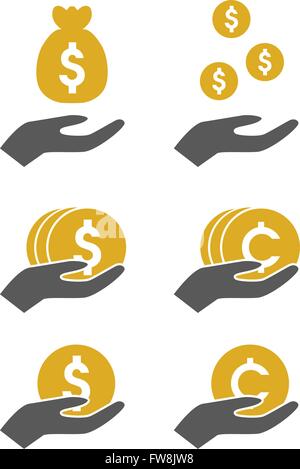 Money hold icon, in orange and grey colors