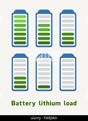 Battery lithium load in green and blue colors Stock Vector