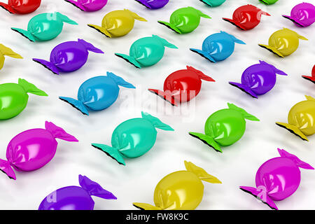 Group of colorful wrapped candies on white background Stock Photo