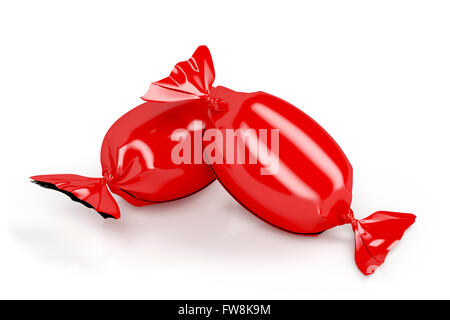 Two red wrapped candies on white background Stock Photo