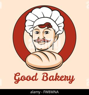 Bakery Emblem with cook and loaf of bread inside circle drawn in retro style. Free font used. Stock Vector