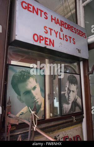 Exterior of an old fashioned barbers shop in the City of London. Stock Photo