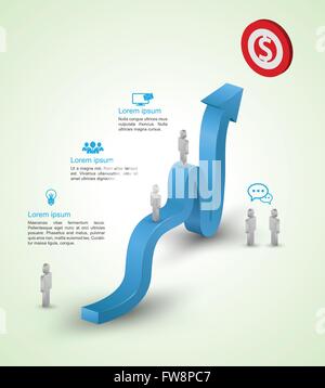 illustration of arrow growing upward to target. Infographics template with man icons. Vector illustration. Stock Vector