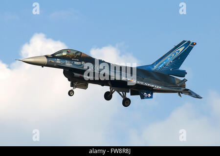 A Belgian Air Force F-16AM Fighting Falcon prepares for landing during the 100th Anniversary of the Turkish Air Force. Stock Photo