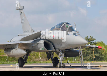 A French Air Force Rafale jet during Exercise Green Shield 2014 at Nancy Air Base, France. Stock Photo