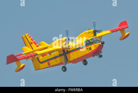 A Royal Moroccan Air Force Canadair CL-415 during Marrakech Air Show 2014 in Morocco. Stock Photo