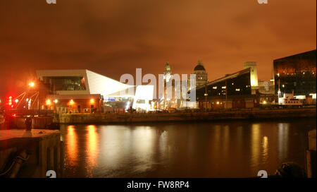 The Museum Of Liverpool and Pier Head at night, Liverpool, Merseyside Stock Photo