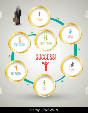 Twirl circle template for success concept with business man 3D icons. Vector illustration. Stock Vector