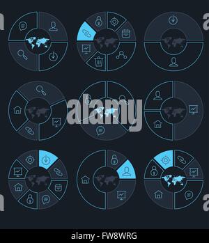 Circle line template with icons. Vector illustration. Can use for info graphic, business planning or concept. Stock Vector