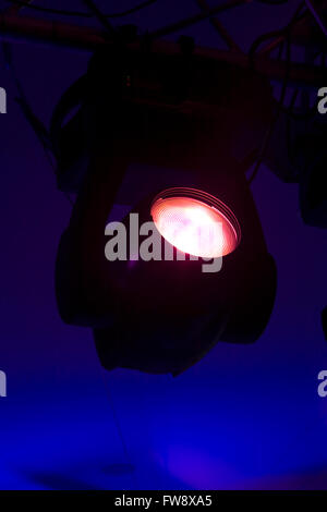 Detail of a stage lighting rig or set up similair to set ups that are used in theatre and conference lighting to change the mood and atmosphere at events. Stock Photo