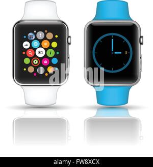 Smart watch isolated with icons on white background. Vector illustration. Stock Vector