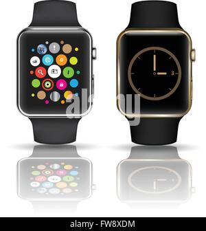 Smart watch isolated with icons on white background. Vector illustration. Stock Vector