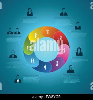 Circle four step template with icons. Vector illustration. Can use for business concept or diagram. Presentation infographic ele Stock Vector