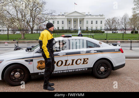 Secret Service uniformed police officers at White House grounds - Washington, DC USA Stock Photo