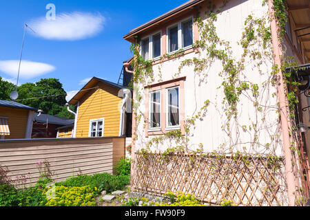 Porvoo, Finland - June 12, 2015: Old wooden living houses of historical Finnish town Porvoo Stock Photo