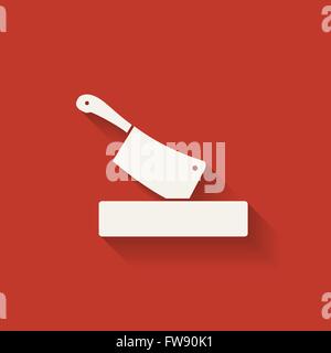 butcher knife in chopping board. red background. vector illustration - eps 10 Stock Vector