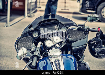 WROCLAW, POLAND June 27, 2015: Cockpit and logo of Harley - Davidson on one of the motorcycles during the motorshow in Wroclaw J Stock Photo