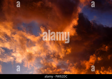 Dramatic sunset like fire in the sky with golden clouds in Gdansk ...