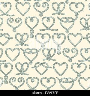 Seamless pattern made of rope hearts decorative knots Stock Vector