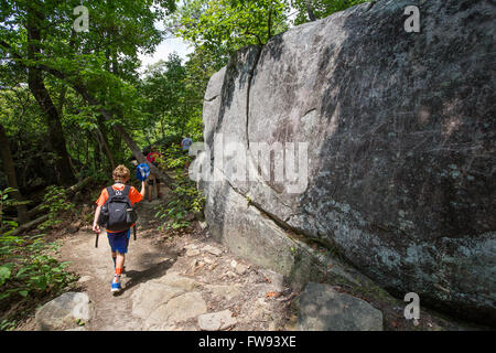 Hiking Table Rock mountain at Table Rock State Park in South Carolina. Stock Photo