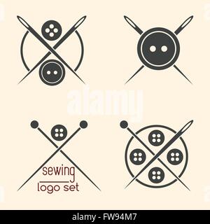 Set of sewing logotypes on beige background Stock Vector