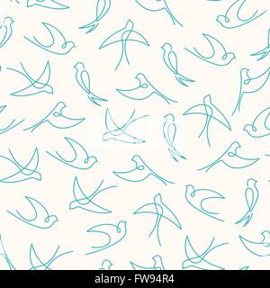 Seamless pattern made of one line swallows Stock Vector