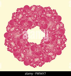 Frame made of bright flowers on light yellow background Stock Vector